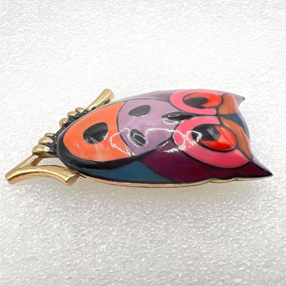 Vintage Eisenberg 3" Owl Pendant Gold Filled Ball Chain 24" Purple Teal Pink 26g - Picture 7 of 12